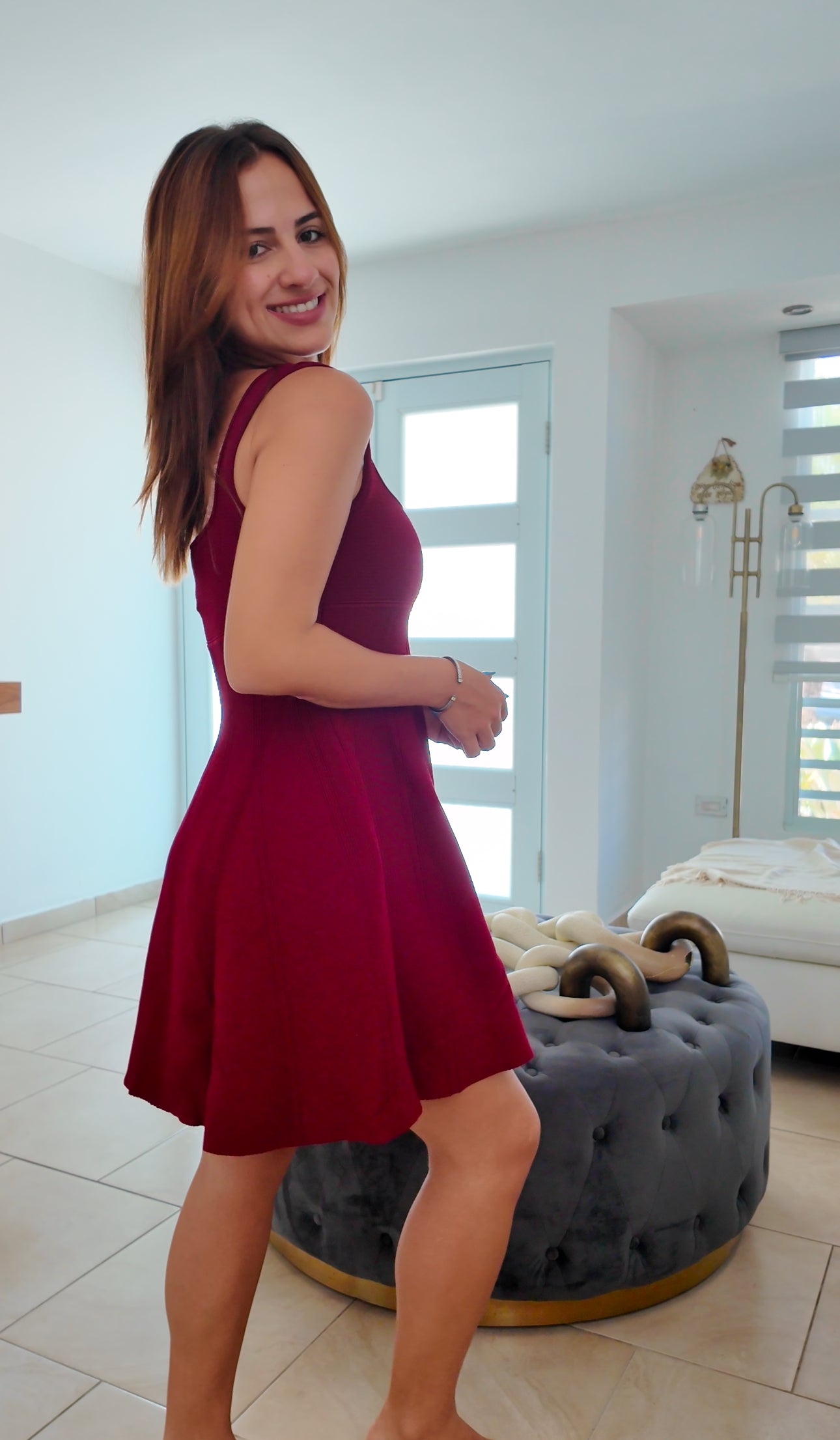 Wine Stretch Short Dress