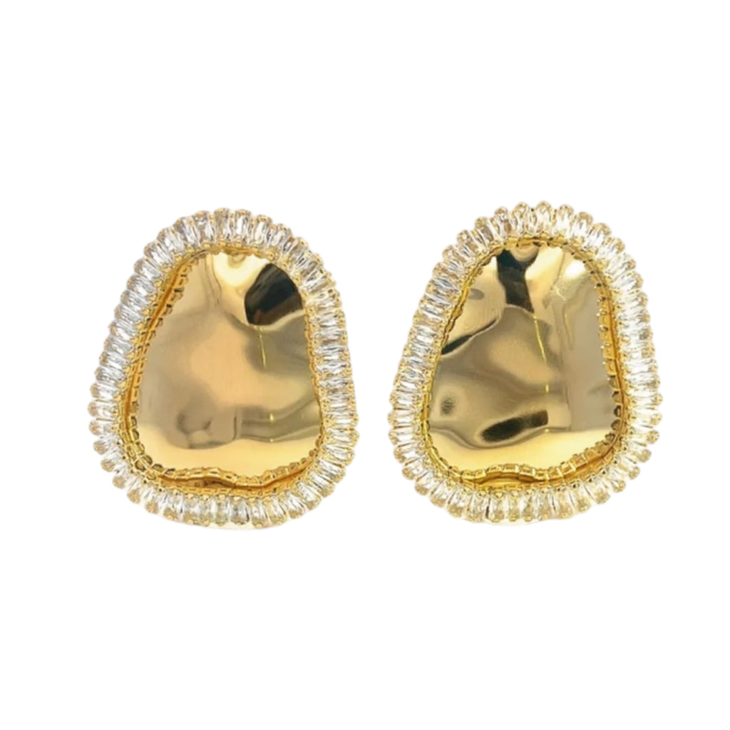 Wavy Oval Clear Baguette Earrings