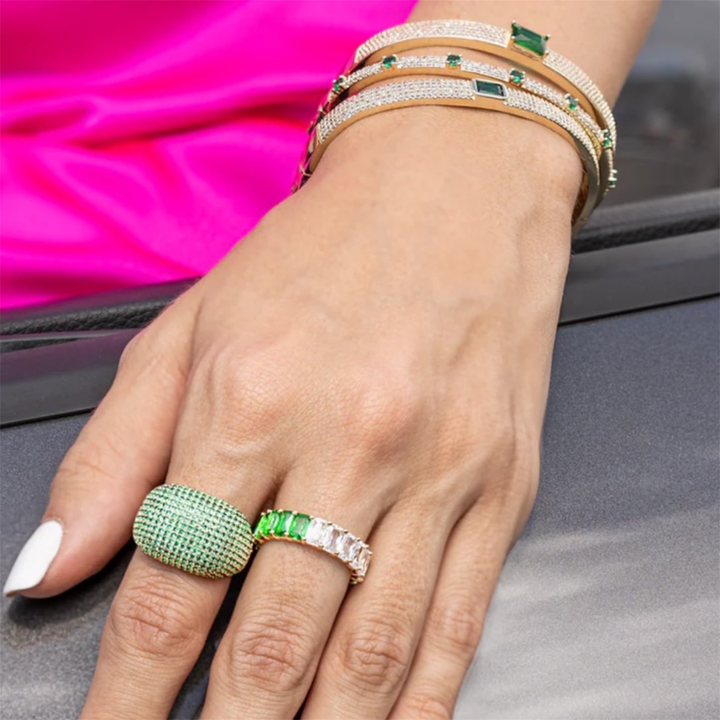 CZ Paved Colored Stone Bangle Bracelet