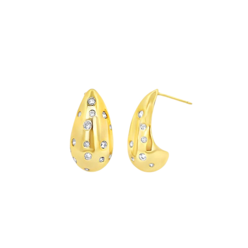 Tear Drop Filled With CZ Stone Stud Earrings