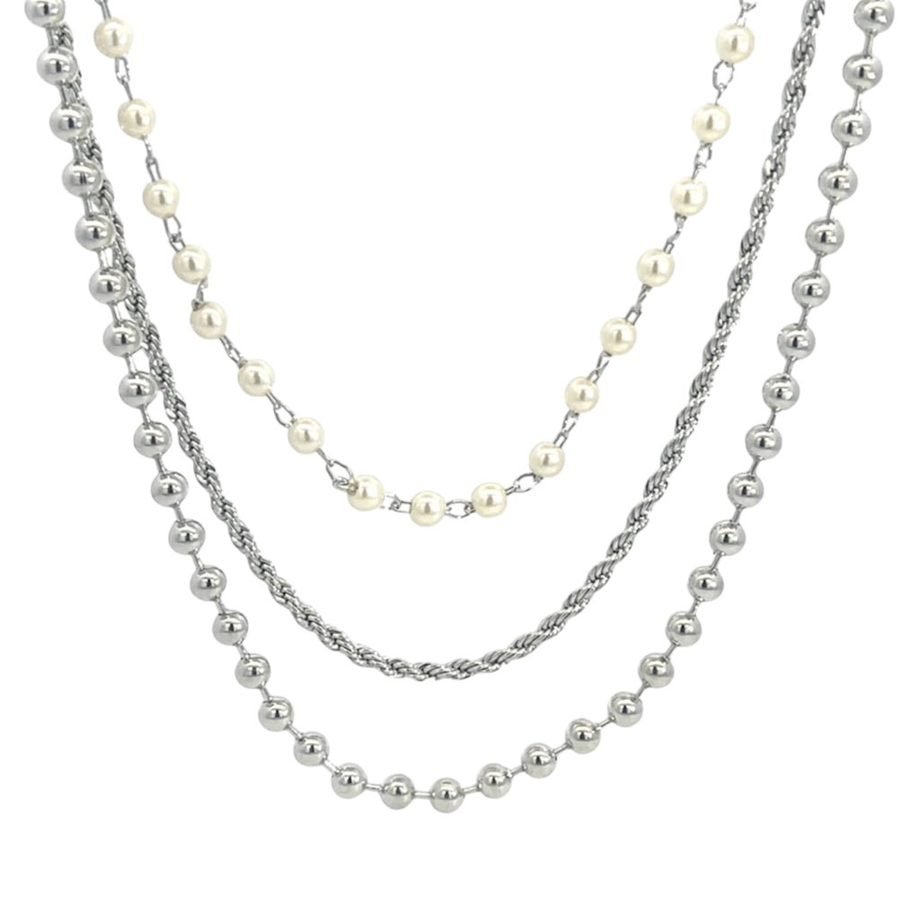 Triple Layered Beaded Rope Pearl Necklace