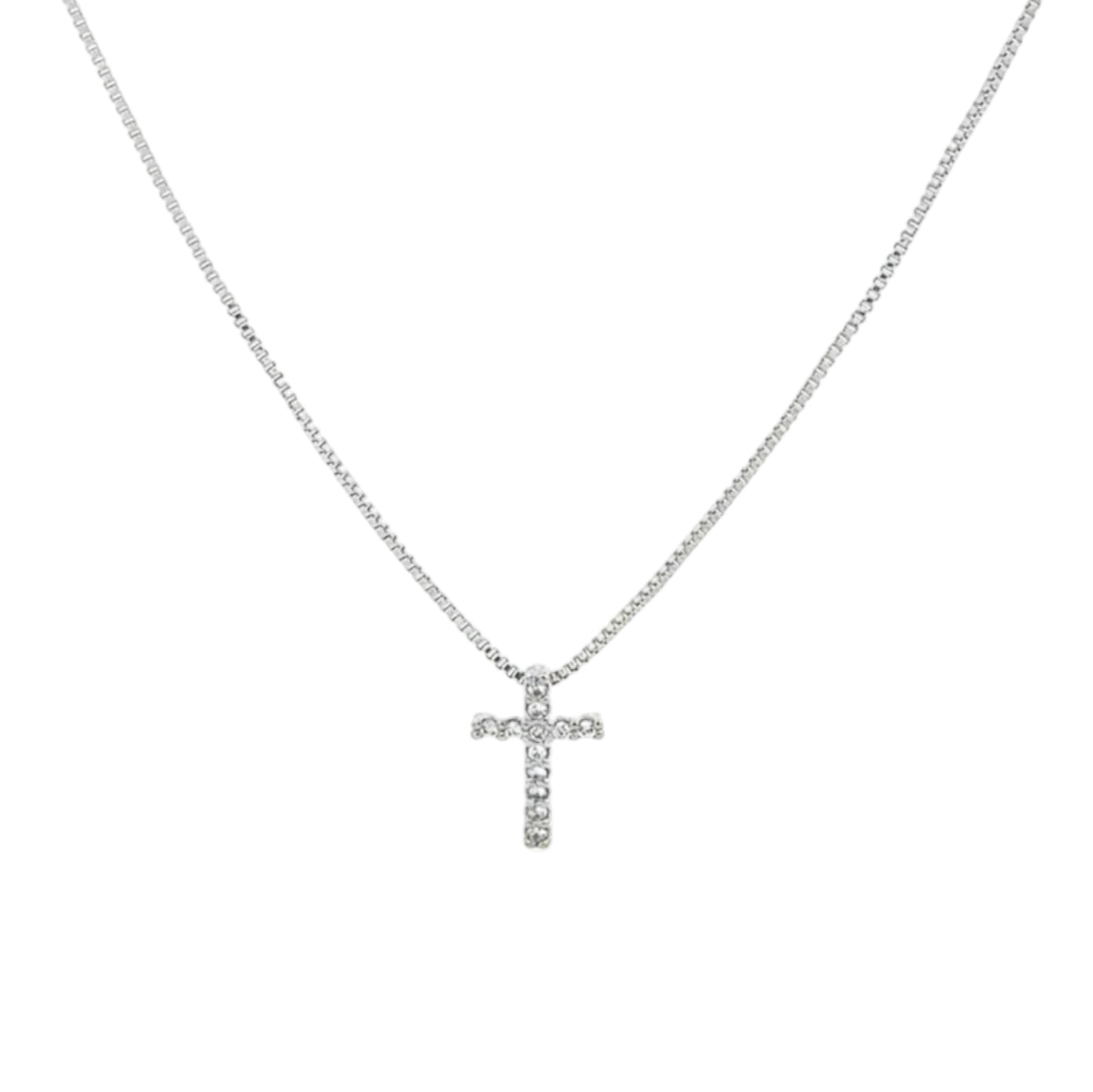 Tiny CZ Pave Cross Pendant Necklace