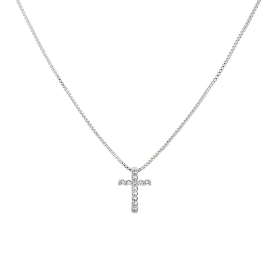 Tiny CZ Pave Cross Pendant Necklace