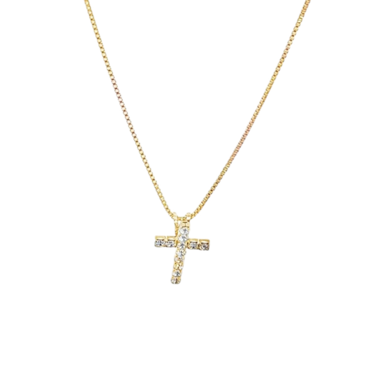Tiny CZ Pave Cross Pendant Necklace