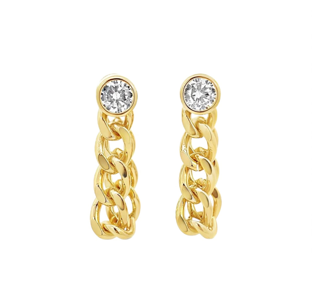 CZ Gemstone Cuban Link Earrings
