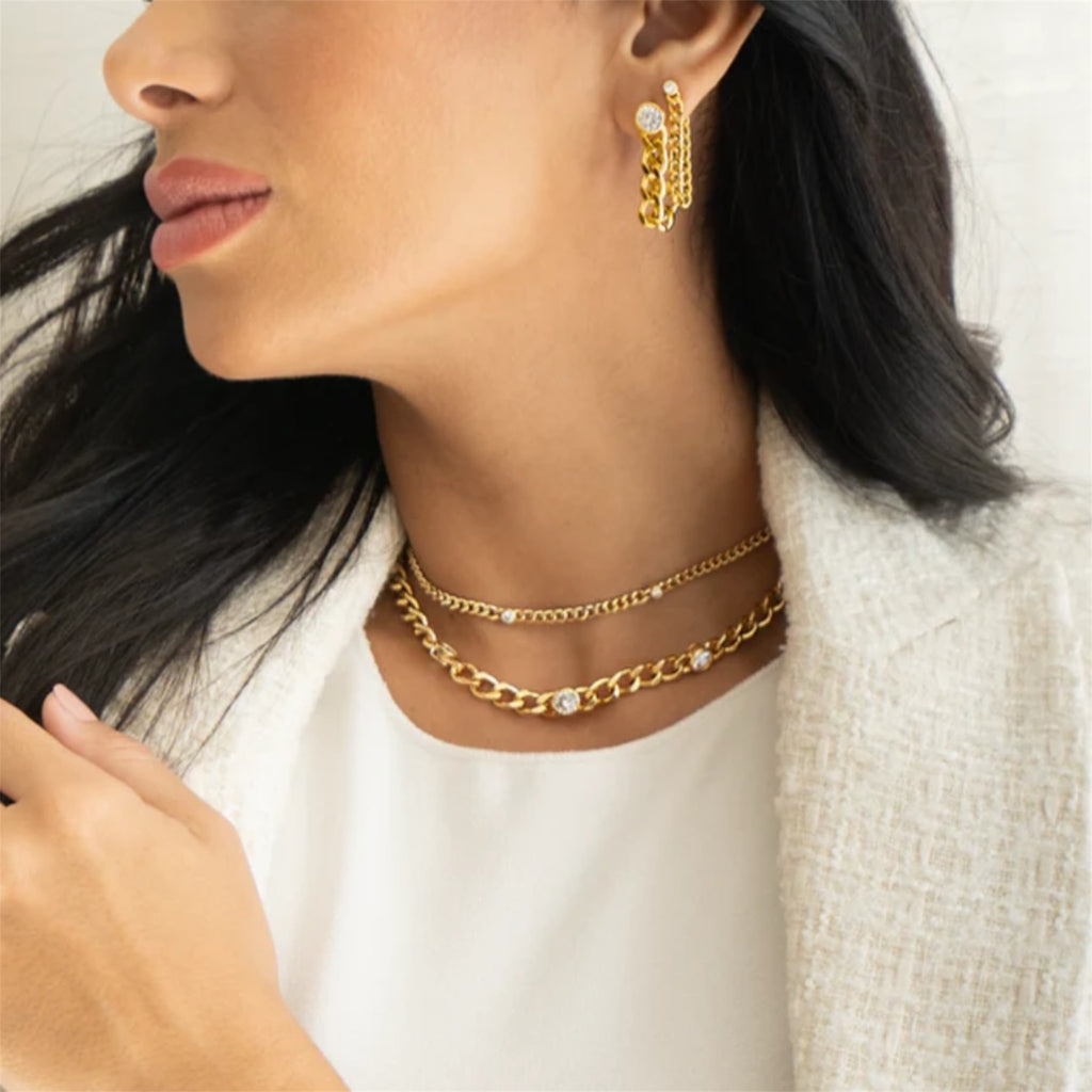 CZ Gemstone Cuban Link Earrings