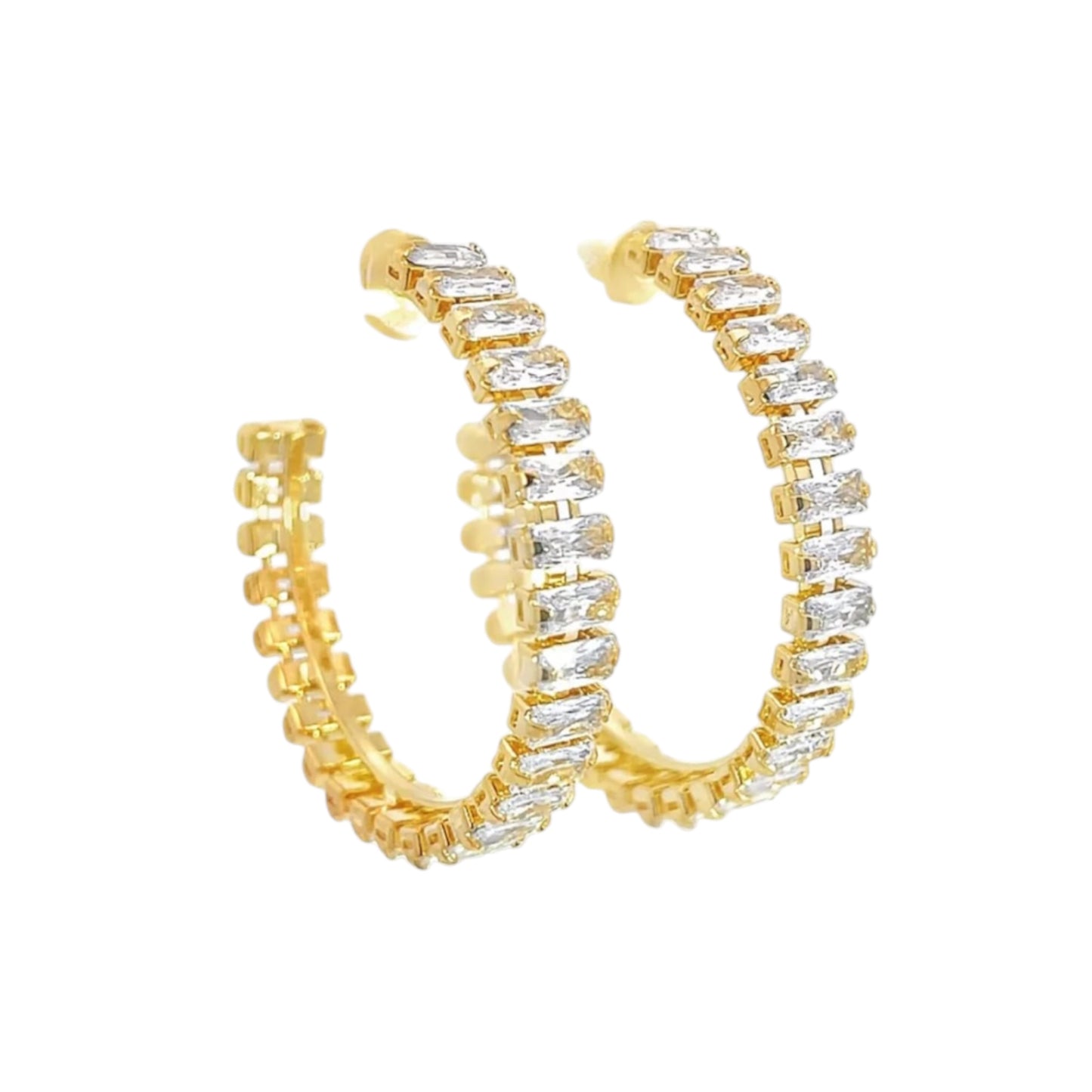 Rectangle CZ Paved Hoop Earrings