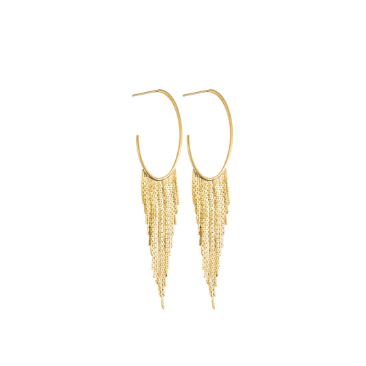 Diamond Cut Tassel Open Dangle Drop Hoops
