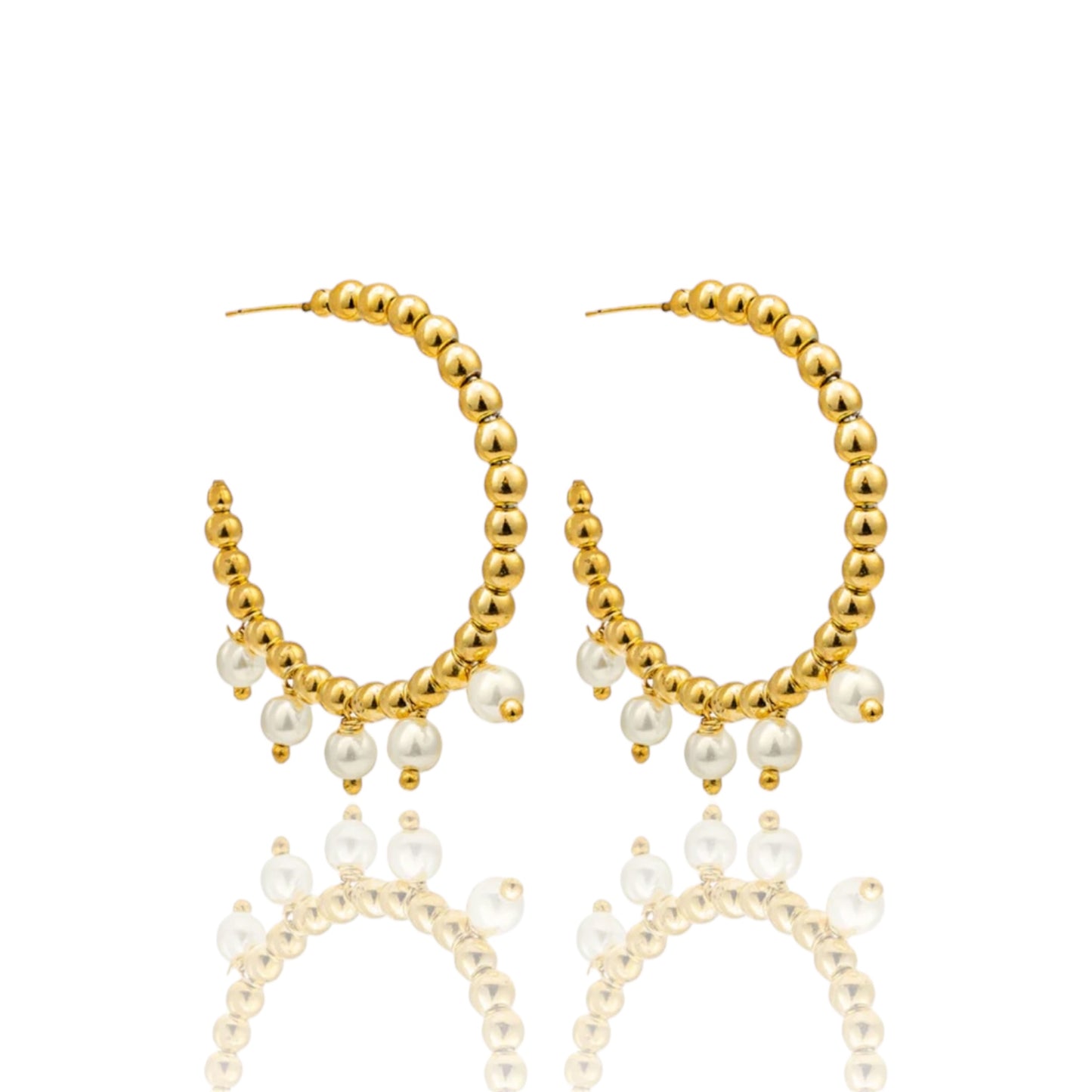 Beaded Hoops with Dangle Pearls