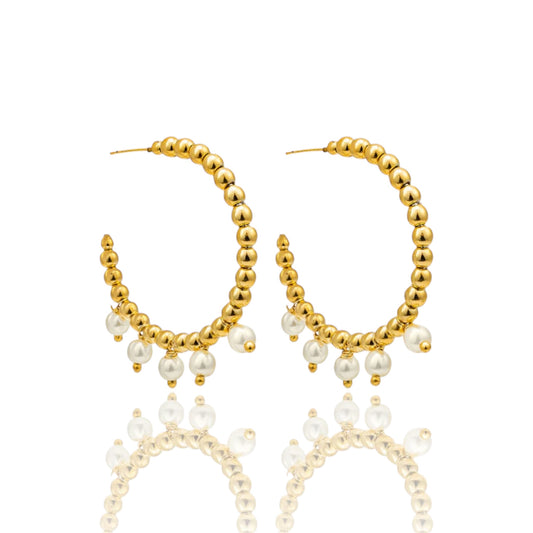 Beaded Hoops with Dangle Pearls
