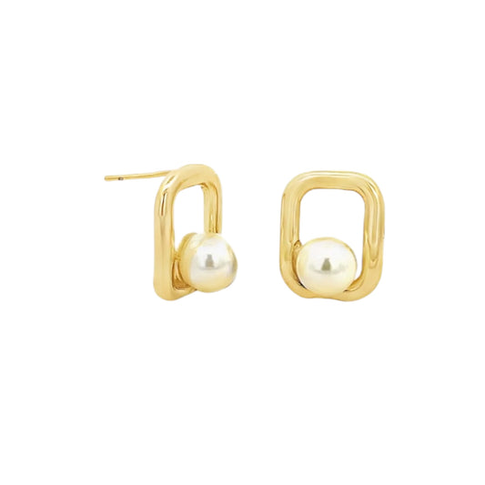 Small Rectangle Boarded Pearl Stud