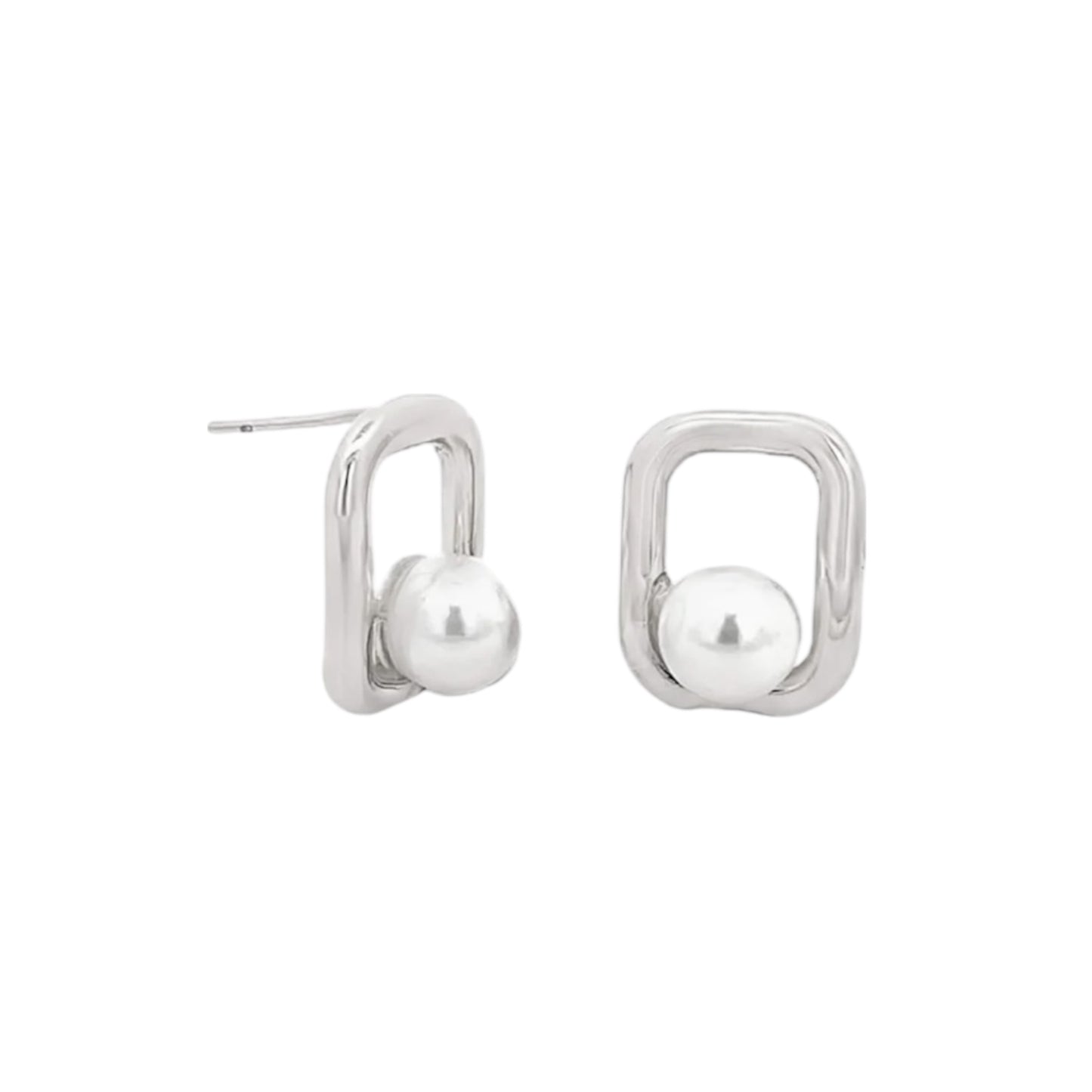 Small Rectangle Boarded Pearl Stud