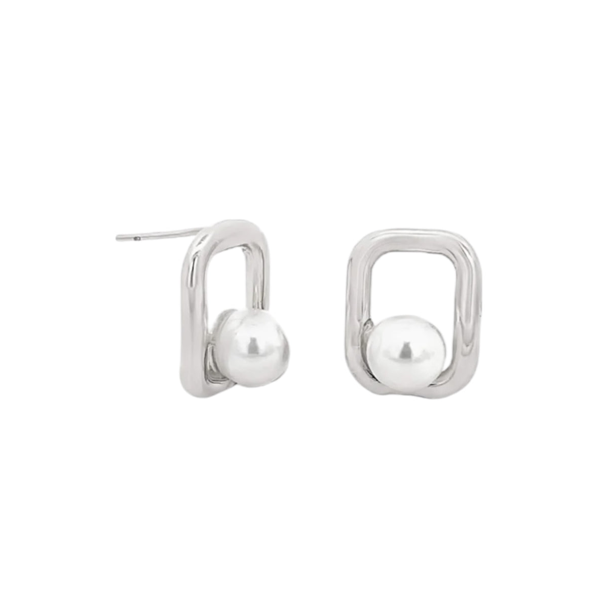 Small Rectangle Boarded Pearl Stud