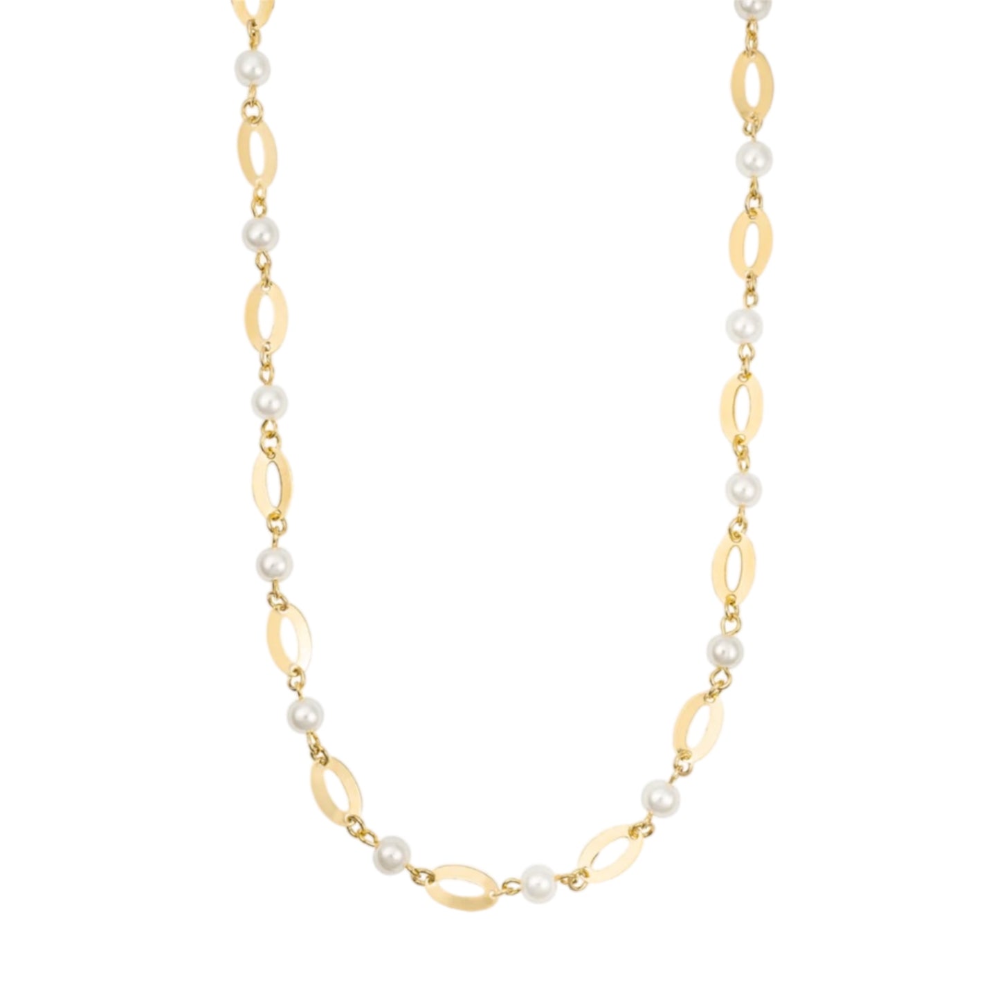 Oval Charm Link Pearl Necklace