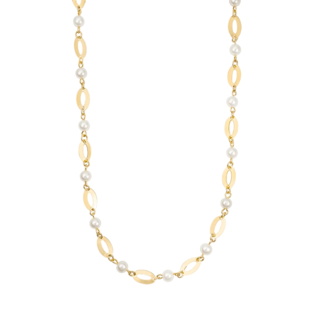Oval Charm Link Pearl Necklace