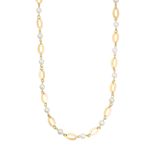 Oval Charm Link Pearl Necklace