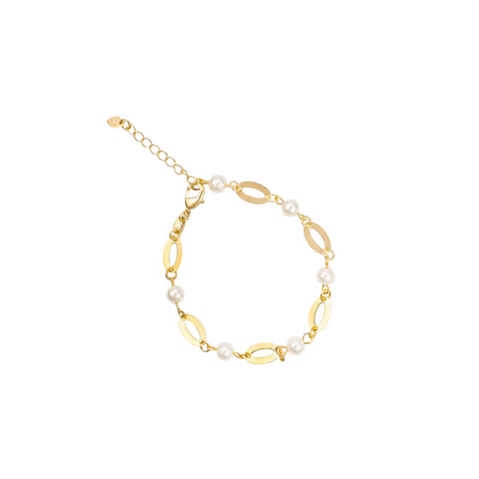 Oval Charm Link Pearl Bracelet