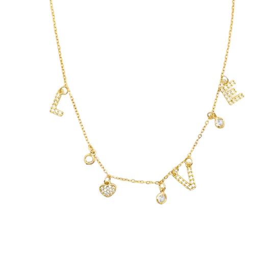 Dainty Link Necklace With CZ Stone Pave "Love" Charm necklace