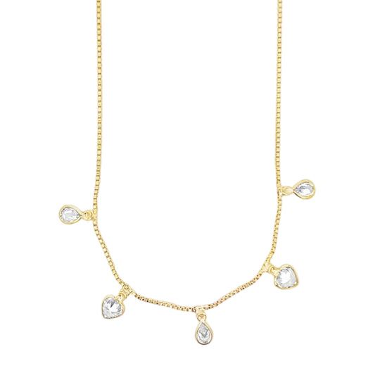Tear Drop Dangle Choker Cubic Zirconia Charm Necklace